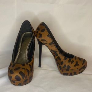 Bakers Leopard Print Brown and Black Platform Stiletto Heels